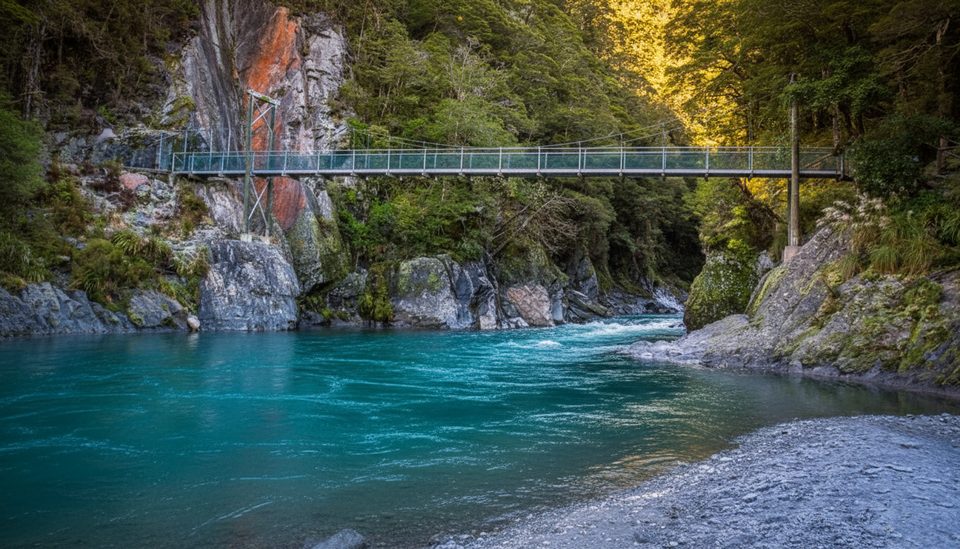 Makarora River Swing Bridge, Mount Aspiring National Park