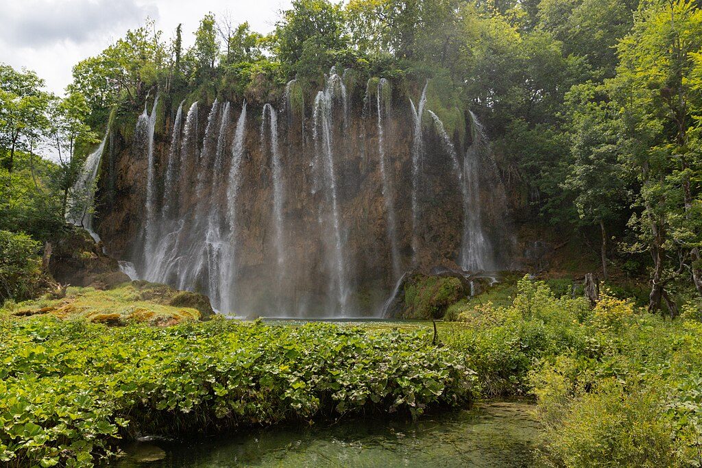 View of Veliki Prstavac from Gradinsko Lake, Plitvice Lakes National Park
