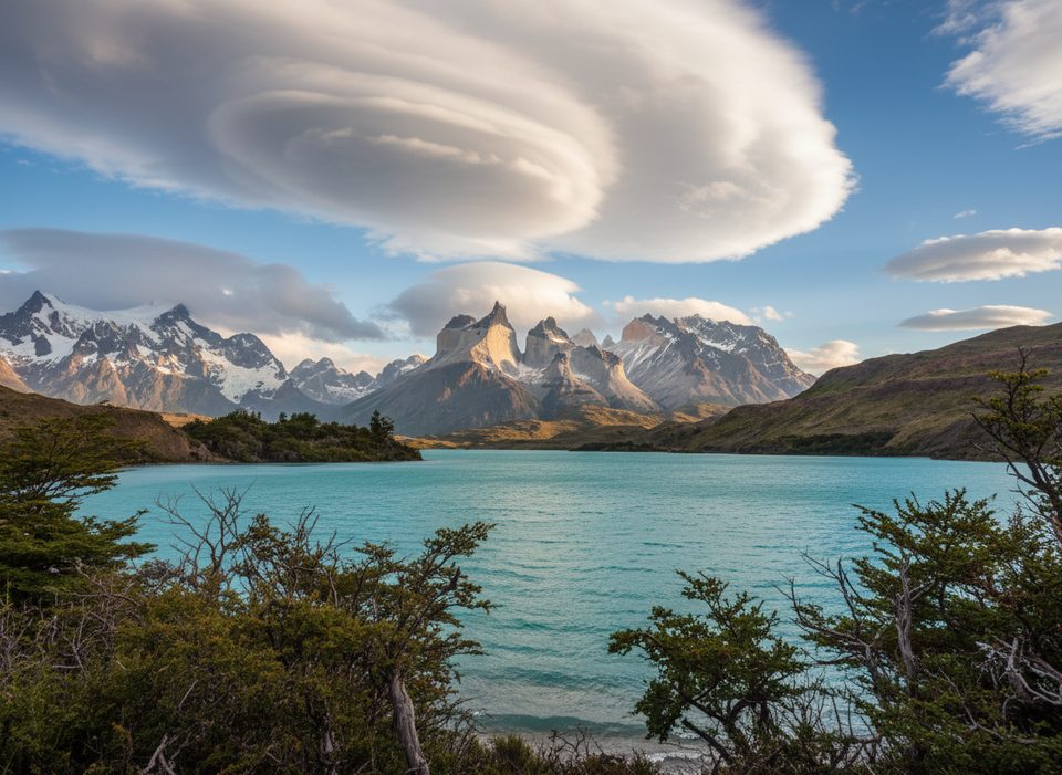Shoreline in front of Camping Pehoe, Torres del Paine National Park